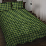 Deep Green Houndstooth Pattern Print Quilt Bed Set