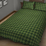 Deep Green Houndstooth Pattern Print Quilt Bed Set