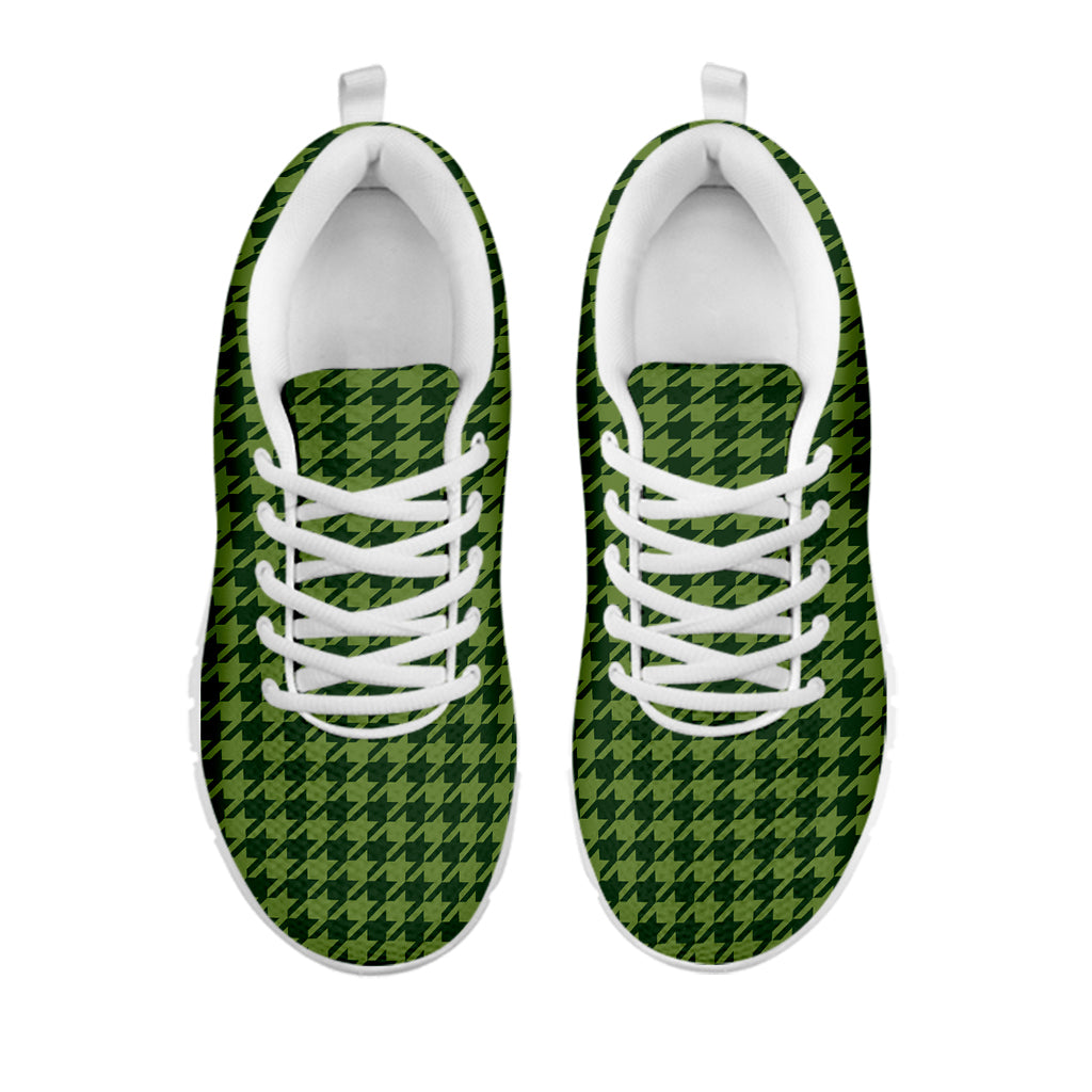 Deep Green Houndstooth Pattern Print White Sneakers