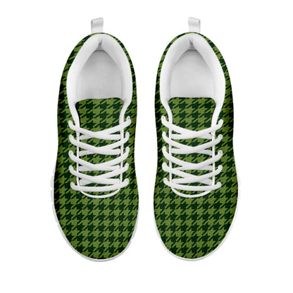 Deep Green Houndstooth Pattern Print White Sneakers