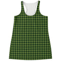 Deep Green Houndstooth Pattern Print Women's Racerback Tank Top