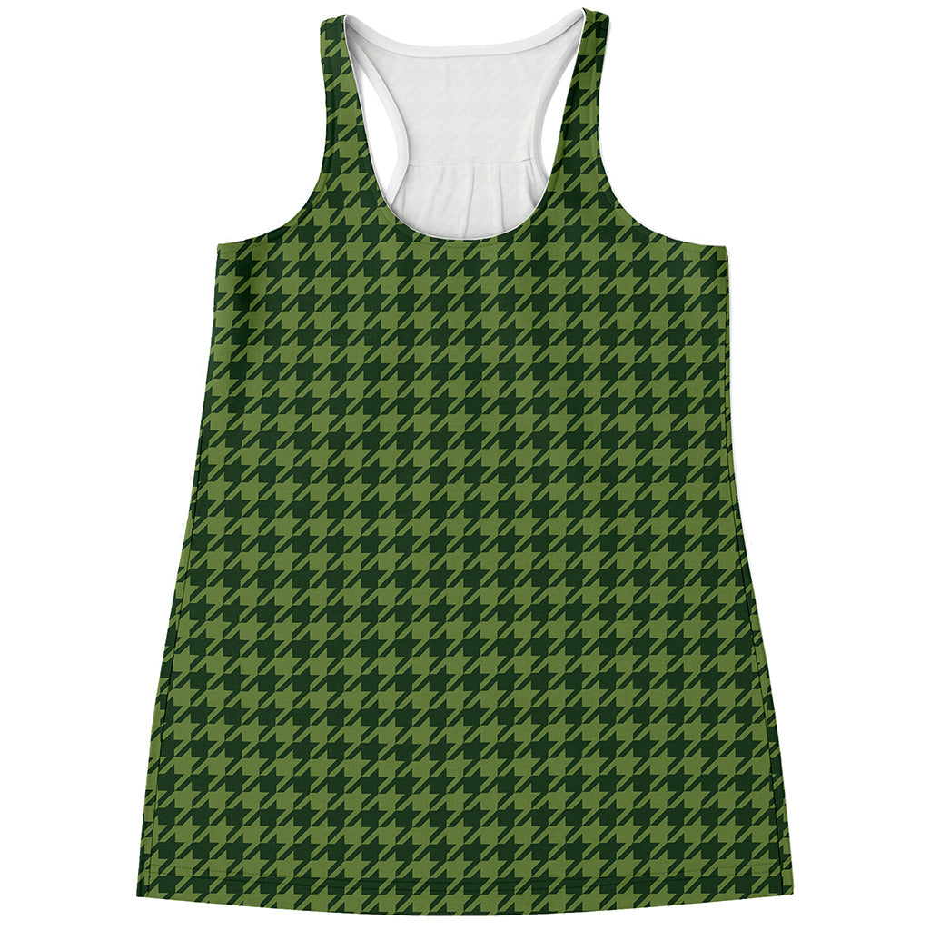 Deep Green Houndstooth Pattern Print Women's Racerback Tank Top