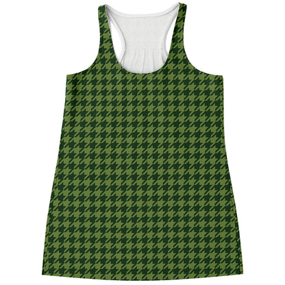 Deep Green Houndstooth Pattern Print Women's Racerback Tank Top
