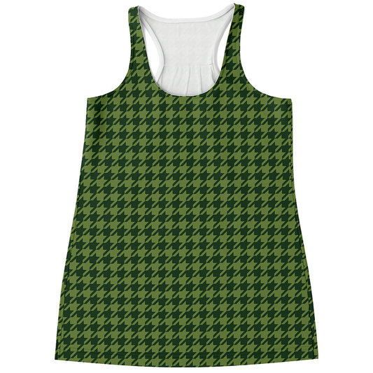 Deep Green Houndstooth Pattern Print Women's Racerback Tank Top