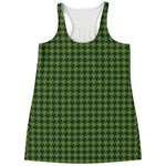 Deep Green Houndstooth Pattern Print Women's Racerback Tank Top