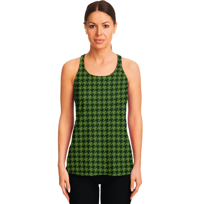 Deep Green Houndstooth Pattern Print Women's Racerback Tank Top