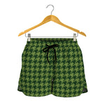 Deep Green Houndstooth Pattern Print Women's Shorts