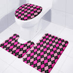 Deep Pink And Black Argyle Pattern Print 3 Piece Bath Mat Set