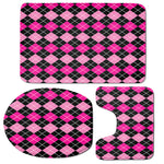 Deep Pink And Black Argyle Pattern Print 3 Piece Bath Mat Set