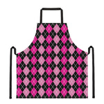 Deep Pink And Black Argyle Pattern Print Apron
