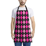 Deep Pink And Black Argyle Pattern Print Apron