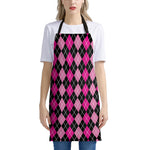 Deep Pink And Black Argyle Pattern Print Apron