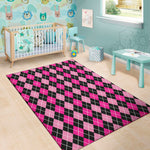 Deep Pink And Black Argyle Pattern Print Area Rug