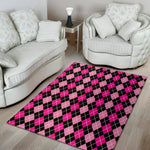 Deep Pink And Black Argyle Pattern Print Area Rug