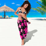 Deep Pink And Black Argyle Pattern Print Beach Sarong Wrap
