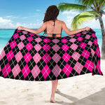Deep Pink And Black Argyle Pattern Print Beach Sarong Wrap