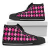 Deep Pink And Black Argyle Pattern Print Black High Top Shoes
