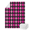 Deep Pink And Black Argyle Pattern Print Blanket