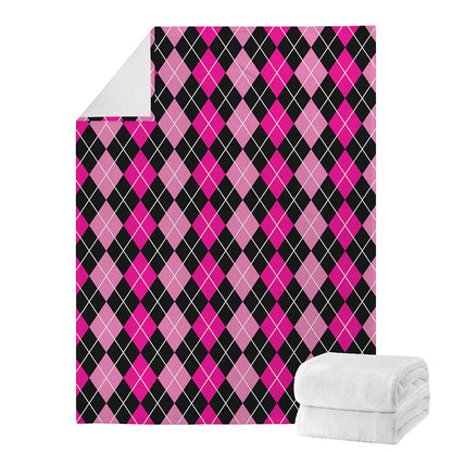 Deep Pink And Black Argyle Pattern Print Blanket
