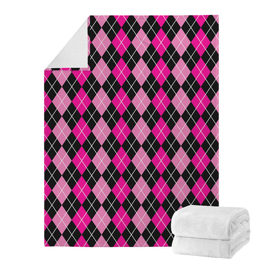 Deep Pink And Black Argyle Pattern Print Blanket