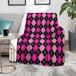 Deep Pink And Black Argyle Pattern Print Blanket