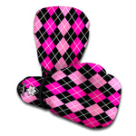 Deep Pink And Black Argyle Pattern Print Boxing Gloves