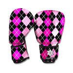 Deep Pink And Black Argyle Pattern Print Boxing Gloves