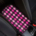 Deep Pink And Black Argyle Pattern Print Car Center Console Cover