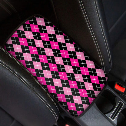 Deep Pink And Black Argyle Pattern Print Car Center Console Cover
