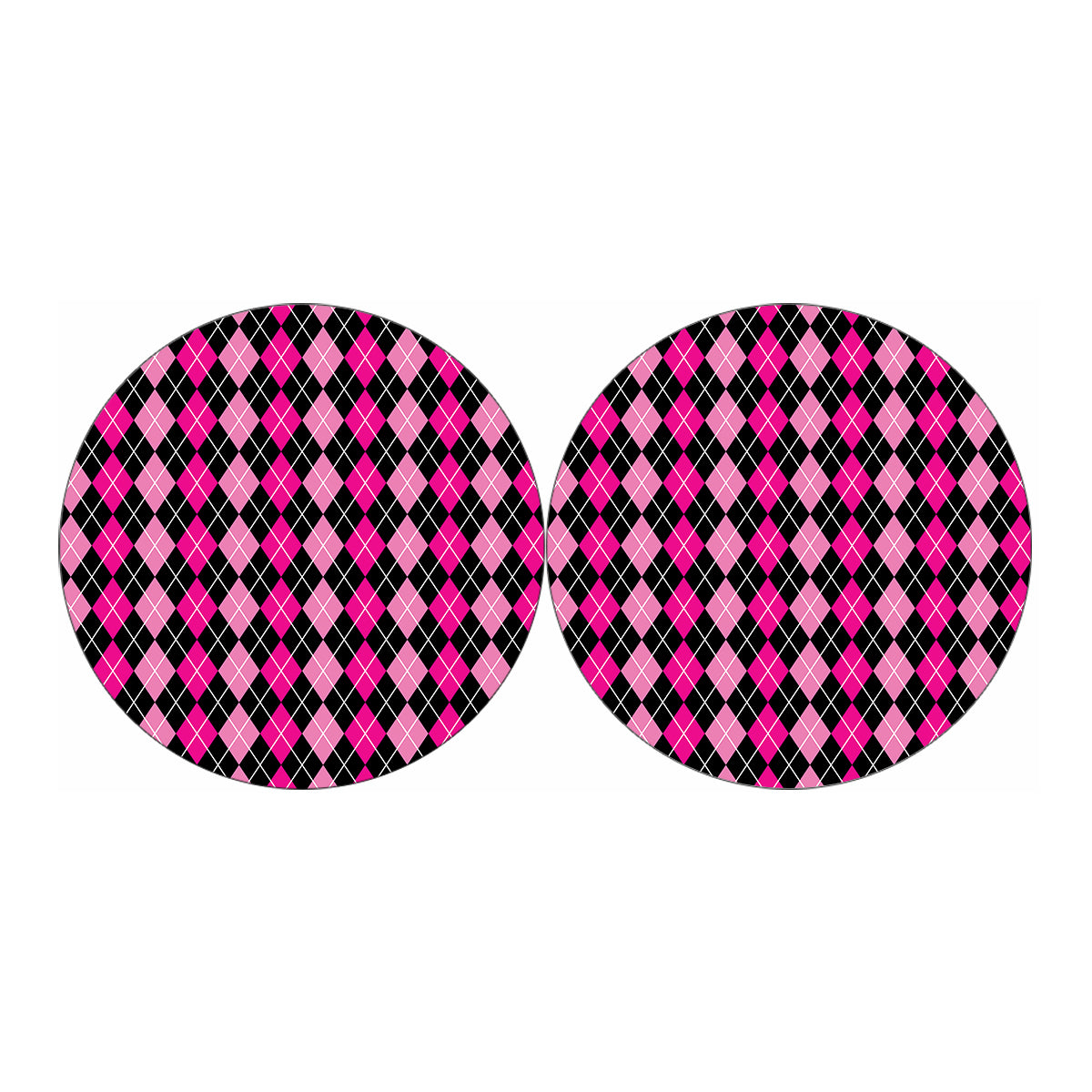 Deep Pink And Black Argyle Pattern Print Car Coasters