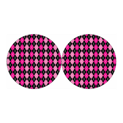 Deep Pink And Black Argyle Pattern Print Car Coasters