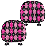 Deep Pink And Black Argyle Pattern Print Car Headrest Covers
