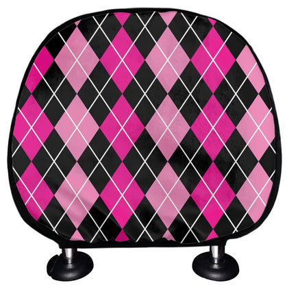 Deep Pink And Black Argyle Pattern Print Car Headrest Covers