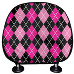 Deep Pink And Black Argyle Pattern Print Car Headrest Covers