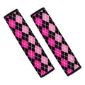 Deep Pink And Black Argyle Pattern Print Car Seat Belt Covers