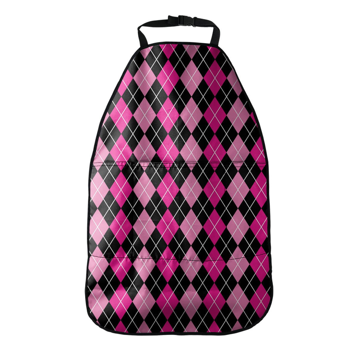 Deep Pink And Black Argyle Pattern Print Car Seat Organizers