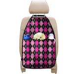 Deep Pink And Black Argyle Pattern Print Car Seat Organizers