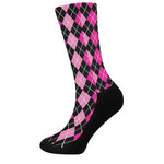 Deep Pink And Black Argyle Pattern Print Crew Socks
