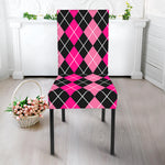 Deep Pink And Black Argyle Pattern Print Dining Chair Slipcover