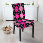 Deep Pink And Black Argyle Pattern Print Dining Chair Slipcover