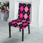 Deep Pink And Black Argyle Pattern Print Dining Chair Slipcover