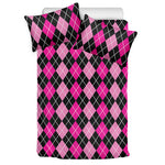 Deep Pink And Black Argyle Pattern Print Duvet Cover Bedding Set