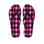 Deep Pink And Black Argyle Pattern Print Flip Flops