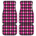 Deep Pink And Black Argyle Pattern Print Front and Back Car Floor Mats