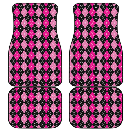 Deep Pink And Black Argyle Pattern Print Front and Back Car Floor Mats