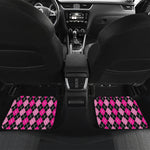 Deep Pink And Black Argyle Pattern Print Front and Back Car Floor Mats