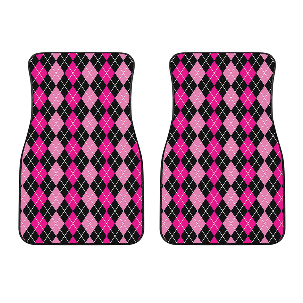 Deep Pink And Black Argyle Pattern Print Front Car Floor Mats