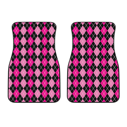 Deep Pink And Black Argyle Pattern Print Front Car Floor Mats