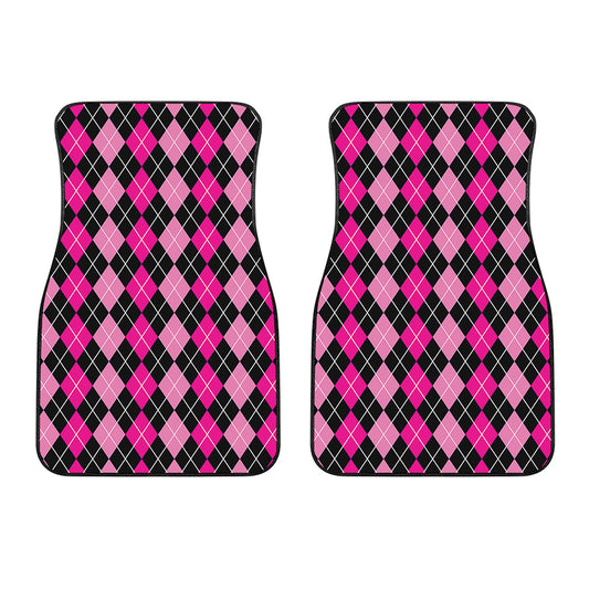 Deep Pink And Black Argyle Pattern Print Front Car Floor Mats