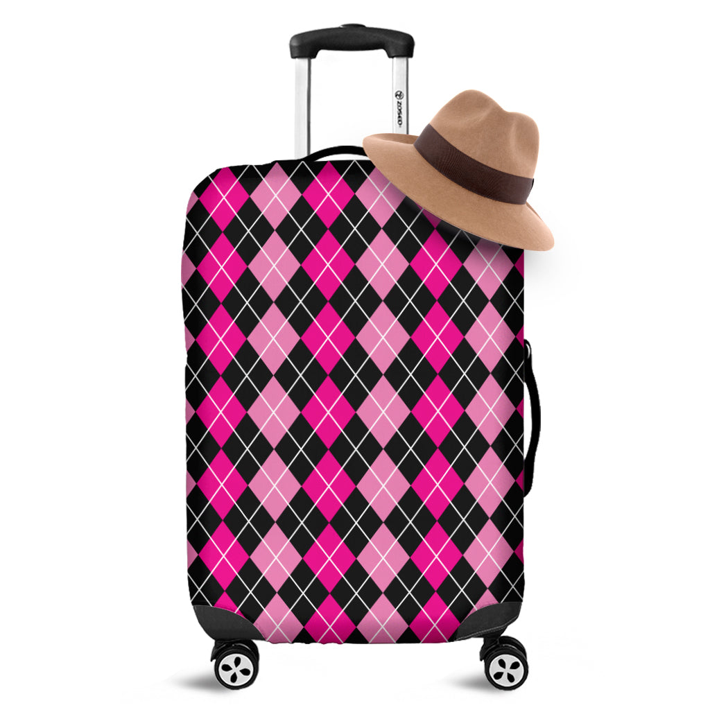 Deep Pink And Black Argyle Pattern Print Luggage Cover
